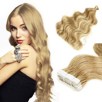 RemeeHi Tape in Hair Extensions Human Hair 50g/pack 20pcs 18 Inch Seamless Skin Weft Remy Wave Curly Hair with Brazilian Hair 99j# Red Wine