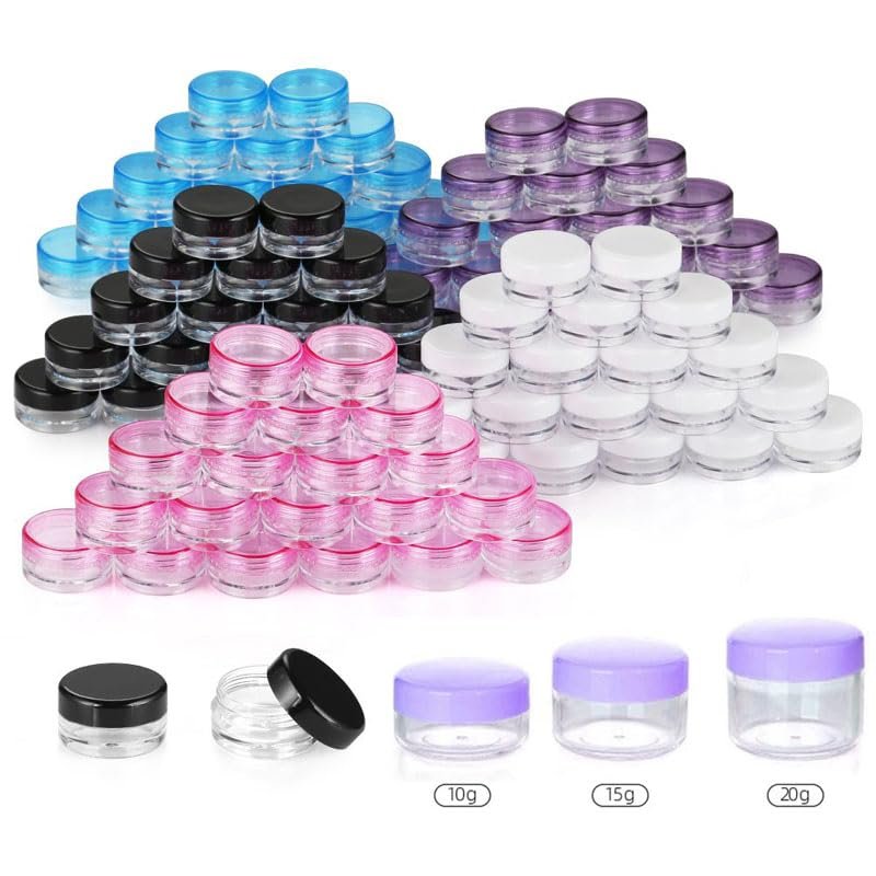 50pcs 2g 3g 5g 10g 15g 20g Plastic Empty Clear Cosmetic Jar Makeup Containers Eyeshadow Lip Balm Lotion Transparent Sample Bottles Vials Cream Pots Gel Box 2ml 3ml 5ml 10ml 15ml 20ml (10g,Pink)