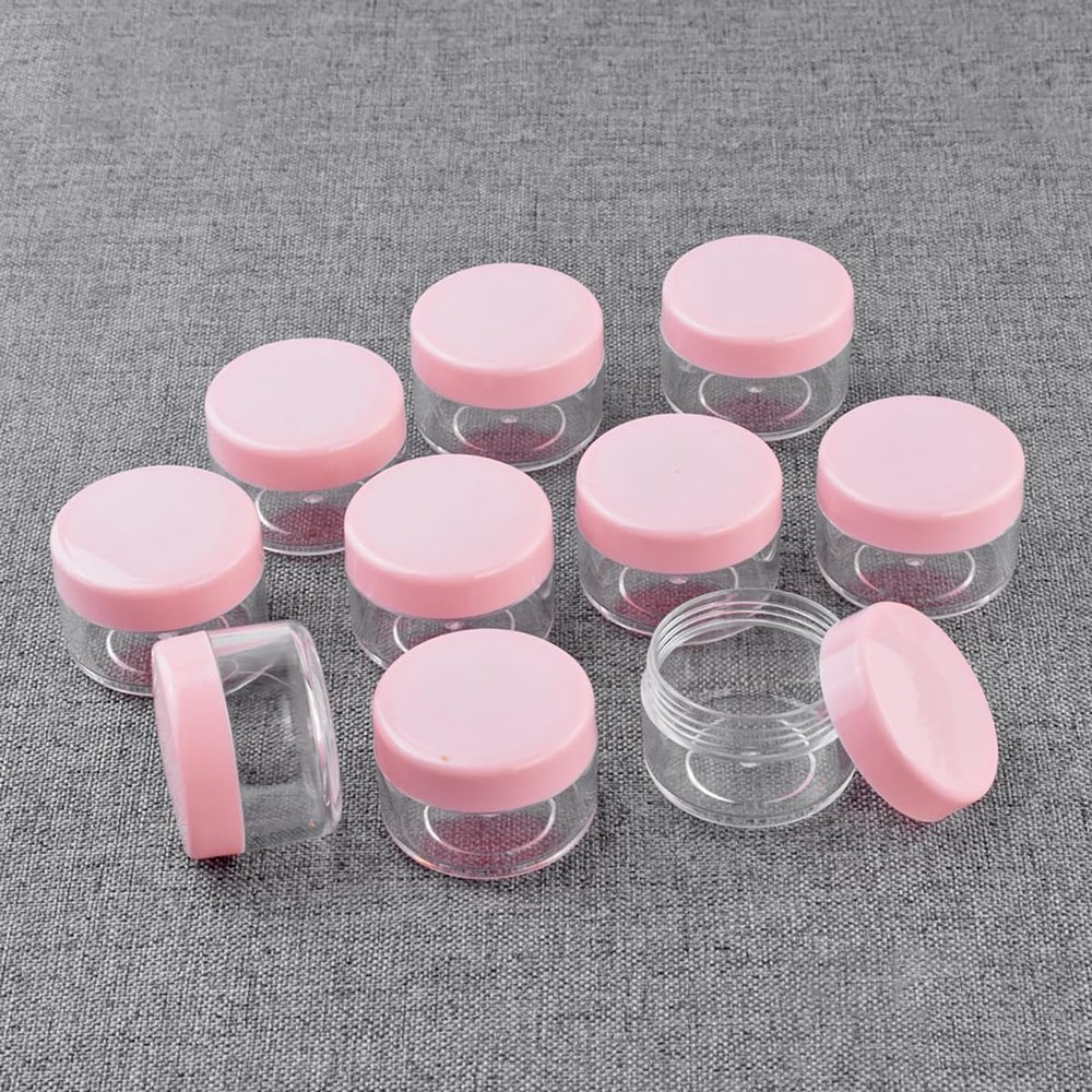 homeemoh 10 Pcs 20g Plastic Empty Cosmetic Container, Round Clear Pot Jars Portable Refillable Empty Containers for Makeup Eye Shadows Lotions Lip Balms Toners Creams Ointments,Pink
