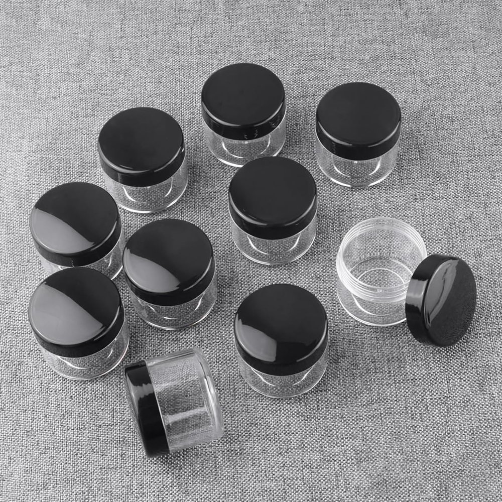homeemoh 10 Pcs 20g Plastic Empty Cosmetic Container, Round Clear Pot Jars Portable Refillable Empty Containers for Makeup Eye Shadows Lotions Lip Balms Toners Creams Ointments,Black