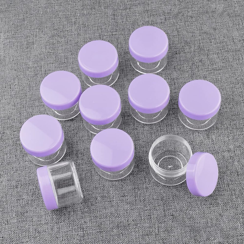 homeemoh 10 Pcs 15g Plastic Empty Cosmetic Container, Round Clear Pot Jars Portable Refillable Empty Containers for Makeup Eye Shadows Lotions Lip Balms Toners Creams Ointments,Purple