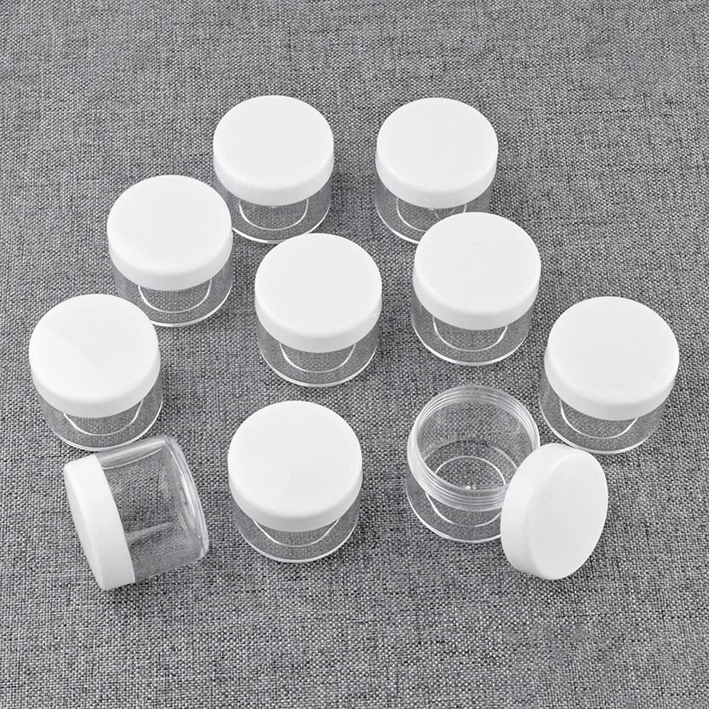 homeemoh 10 Pcs 15g Plastic Empty Cosmetic Container, Round Clear Pot Jars Portable Refillable Empty Containers for Makeup Eye Shadows Lotions Lip Balms Toners Creams Ointments,White
