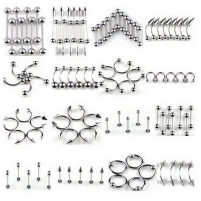 Botreelife 85Pcs Tongue Lip Nose Ring Body Jewelry Piercing Practical Kit Body Jewelry Piercing Tools,Silver
