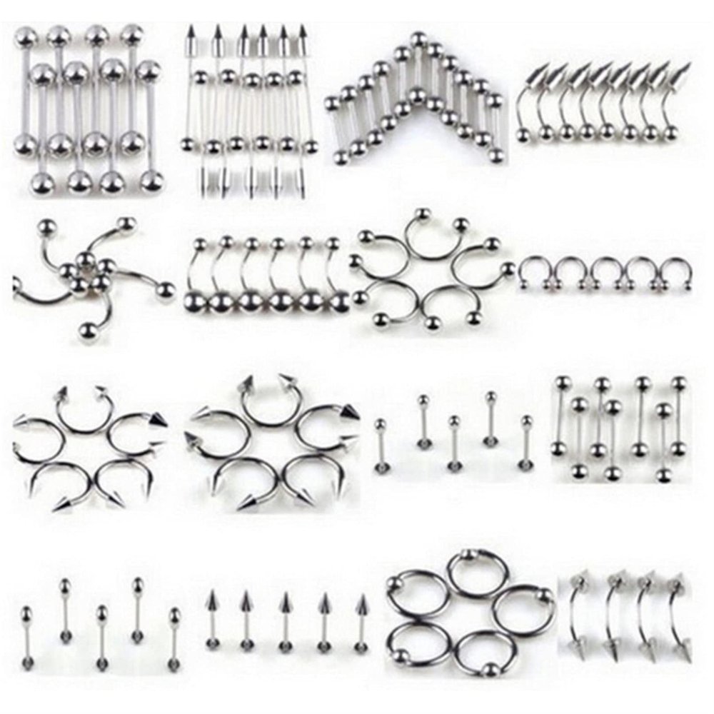 Botreelife 85Pcs Tongue Lip Nose Ring Body Jewelry Piercing Practical Kit Body Jewelry Piercing Tools,Silver