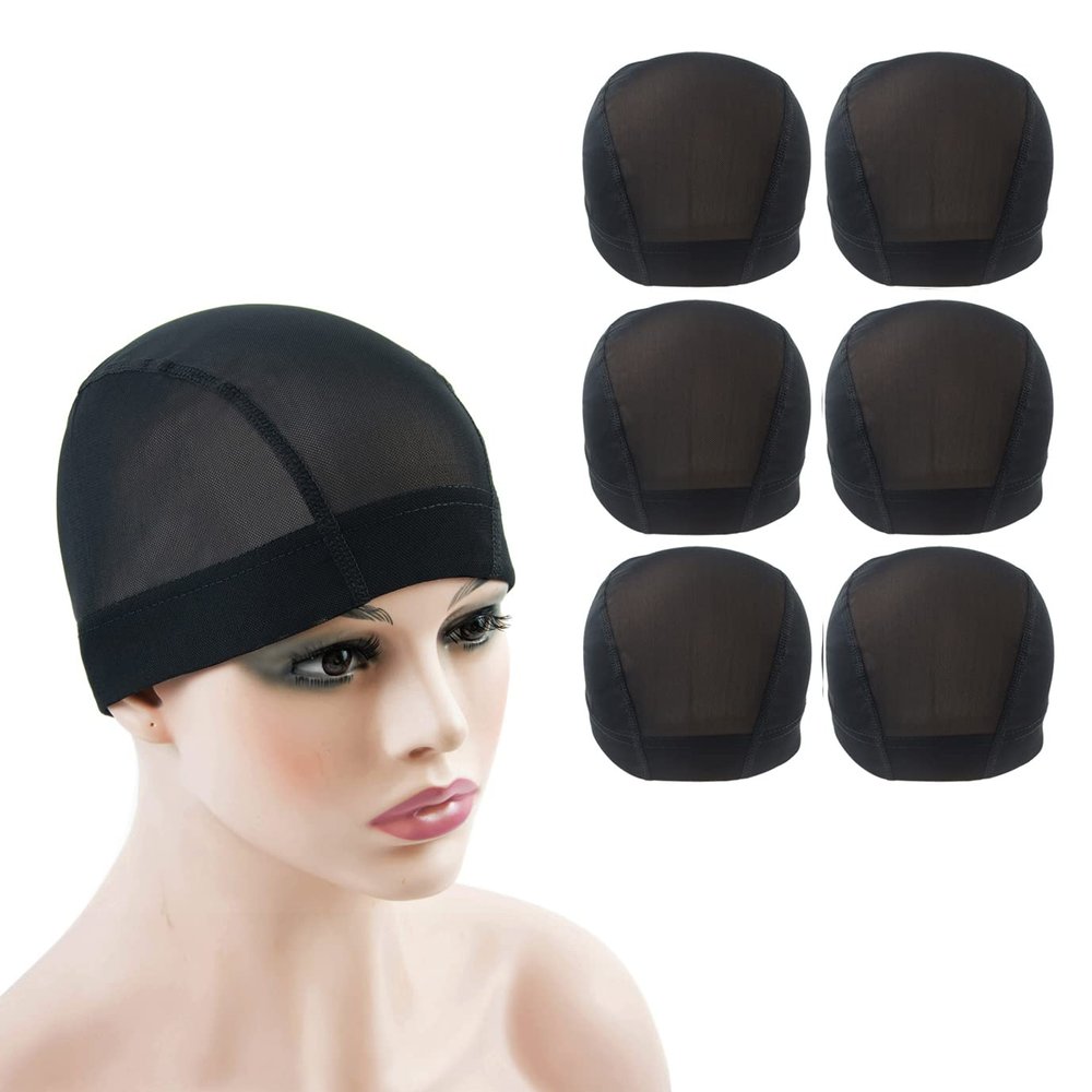 6 Pcs Mesh Cap Wig Caps for Making Wig Stretchy Wig Cap with Wide Elastic Band (Black Mesh Cap L)
