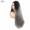 13x4 Synthetic Dark Grey Wig 26 Inch Colors Wigs Ombre Black Lace Front Wig Curly Highlight Frontal Cosplay Hair For Black Women view 3