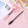 1 Set 11pcs Curved Craft Scissors Beauty Tools Face Grooming Clippers Eyelash Grooming Kit Facial Tools Stainless Steel Scissors for Make up Pink Outfit Tilting Head view 3