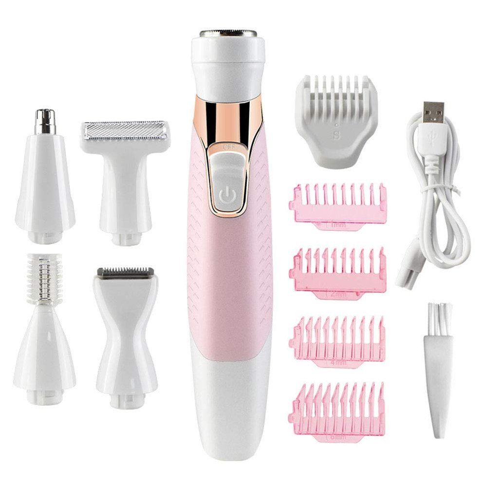 Beaupretty Trimmer for Women 5-in-1 Hair Shaver Face Body Rechargeable Stainless Steel Head Water Washable