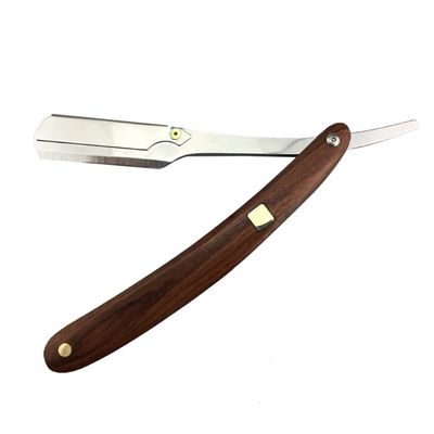 Beaupretty Wooden Handle Straight Razor for Men Vintage Metal Shaving Tool for Beard and Hair Portable Barber Razor for Salons and Home Use Easy to Exchange Blades