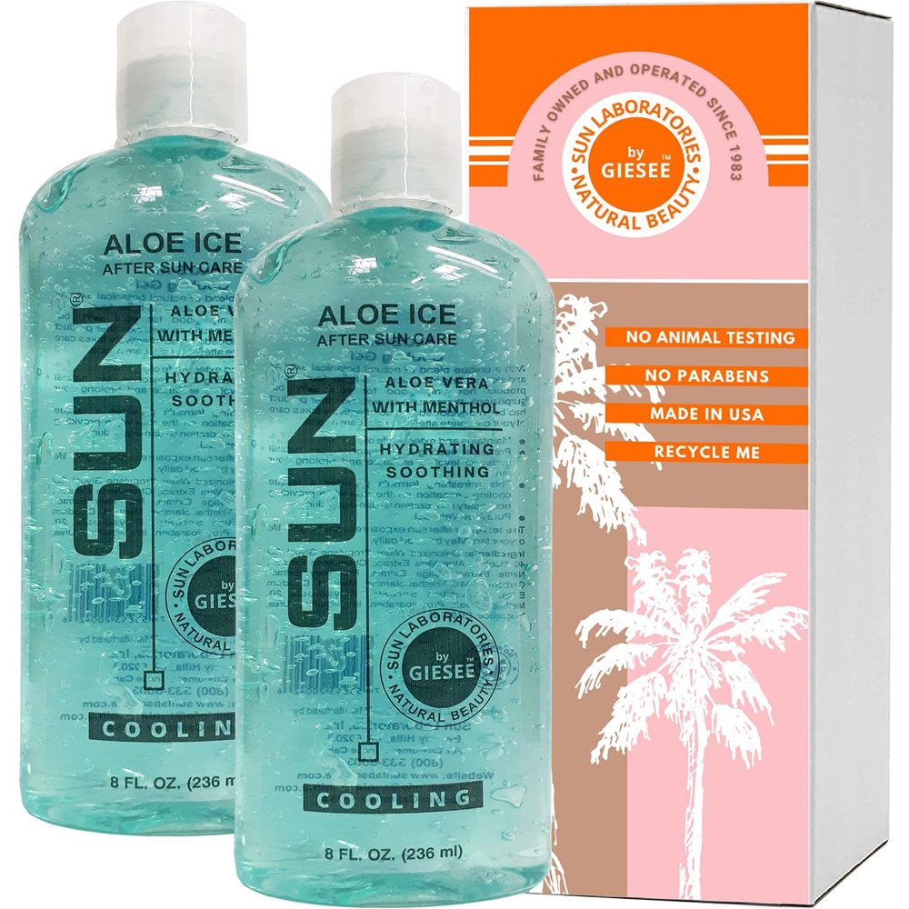 Sun Laboratories Aloe Vera Ice Gel 2 Pack Pure, Organic Aloe Vera Gel Natural After Sun Lotion Soothing, Clear Aloe Vera for Burn Relief