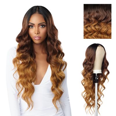 Sensationnel Butta Lace Hhm Wigs - Ocean Wave 30 Inch Human Hair Blend Extra Wide 5 Inch Parting Preplucked Hairline Glueless Lacefront (T4/CHESTNUTBLONDE)