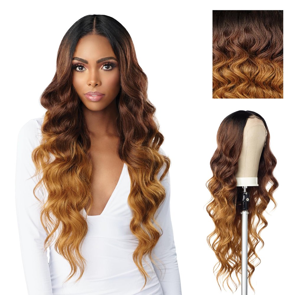 Sensationnel Butta Lace Hhm Wigs - Ocean Wave 30 Inch Human Hair Blend Extra Wide 5 Inch Parting Preplucked Hairline Glueless Lacefront (T4/CHESTNUTBLONDE)