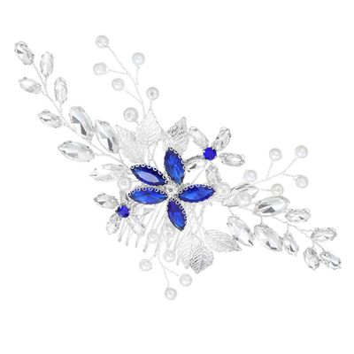 Beaupretty Flower Design Hair Comb Artificial Pearls and Rhinestones Elegant Bridal Headpiece for Weddings Parties and Special Occasions Blue