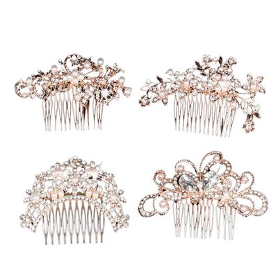4pcs Pearl Barrettes for Women Womens Barrettes for Hair Metal Hair Clips for Women Bridal Crystal Headpiece Decoration Pearl Tiara Comb Rhinestones Bride