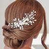 1 Pc Piece Pearl Comb Wedding Bridal Headpiece Pearl Headdress Wedding Hair Headdress Bridal Comb Wedding Instrument for Pedicures Silver Clip Crystal Bride Alloy Hair up view 4