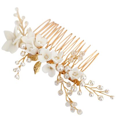 Beaupretty Elegant Handmade Bridal Hair Comb White Pearl Flower Design Wedding Accessories for Women for Fashion Banquets and Special Occasions