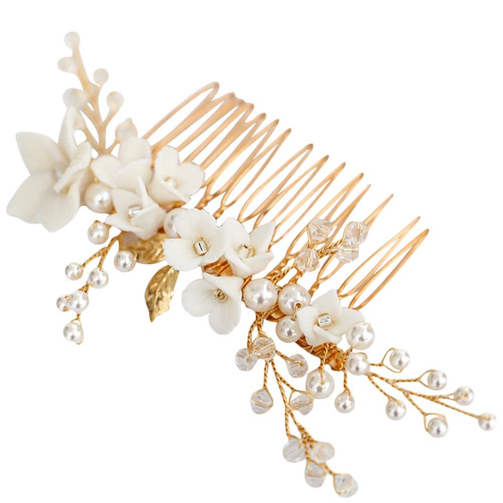Beaupretty Elegant Handmade Bridal Hair Comb White Pearl Flower Design Wedding Accessories for Women for Fashion Banquets and Special Occasions