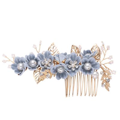 Beaupretty 1pc Bridal Hair Comb Blue Cloth Flower Rhinestone Inlaid Elegant Wedding Hair Accessory for Updo and Half-up Styles for Brides Prom and Special Occasions