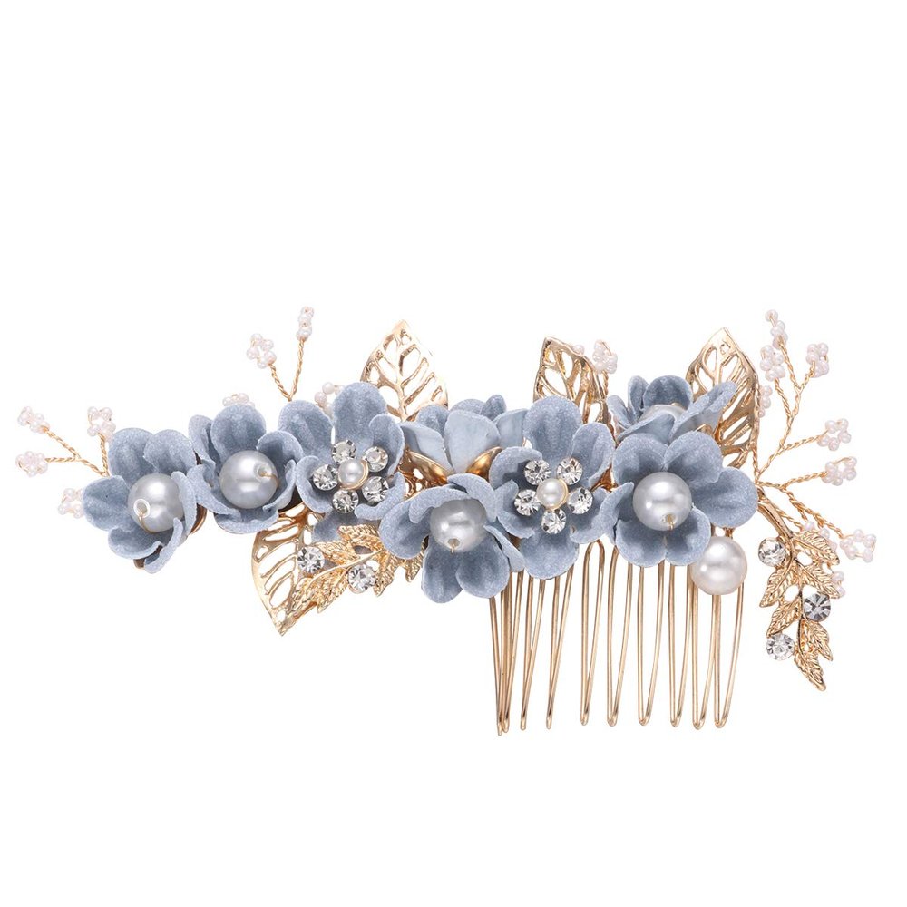Beaupretty 1pc Bridal Hair Comb Blue Cloth Flower Rhinestone Inlaid Elegant Wedding Hair Accessory for Updo and Half-up Styles for Brides Prom and Special Occasions