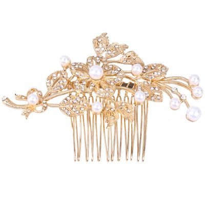 Beaupretty Delicate Rhinestone Pearl Bridal Hair Comb for Weddings Elegant Floral Hair Accessories for Brides and Special Occasions Design