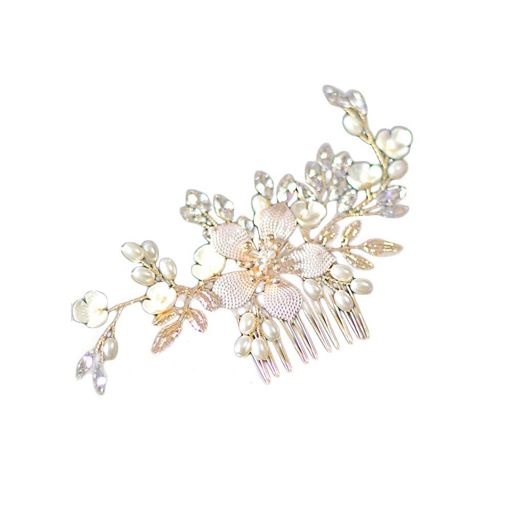 Beaupretty Bridal Hair Comb Rhinestones and Pearls Elegant Flower Alloy Headpiece for Women Wedding Hair Accessory for Dances and Special Occasions