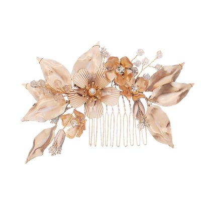 Beaupretty Wedding Handmade Hair Comb Golden Flower and Leaf Design Elegant Bridal Hair Accessories for Special Occasions for Weddings Dances