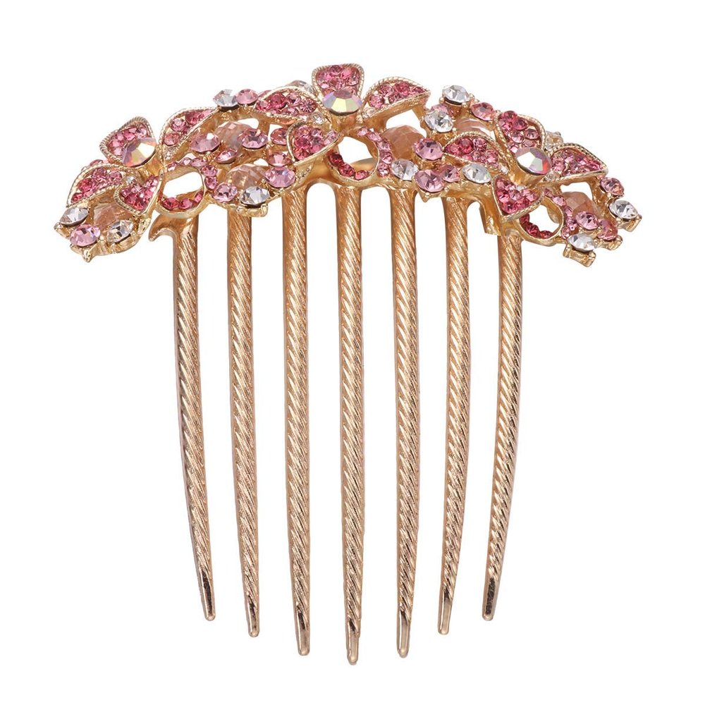 Beaupretty Rhinestone Hair Comb for Women Elegant Crystal Hair Insert Accessory Pink for Weddings and Special Occasions Adds Charm and Beauty to Hairstyle