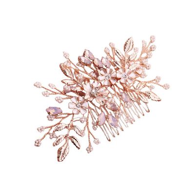 Beaupretty Flower Pearl Rhinestone Comb Headdress for Women Handmade Bridal Hair Accessory Elegant Floral Design for Weddings and Special Occasions