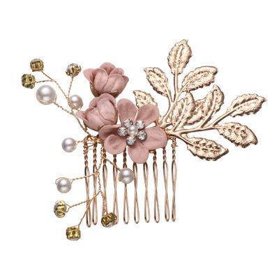 Veil Hair Comb Crystal Hair Accessories Hair Side Comb Bridal Headpiece Hair Accessories Gold Hair Comb Clip Bridal Side Comb Jeweled Hair Combs Pink Hairpin Wedding Bride