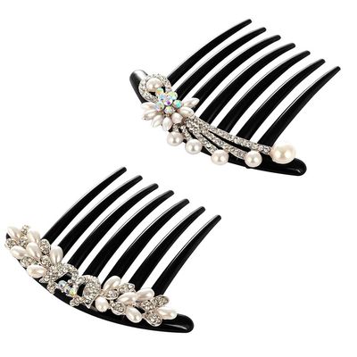 2pcs Hair Clip Rhinestone Bobby Pins Hair Barrettes Rhinestone Comb Pearl Tiara Comb for Bridal Wedding Hair Pearl Hair Bride Headgear Hairpin s