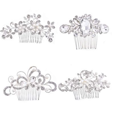 4pcs Heart Suspender Clips Flower Crystal Combs Rhinestone Combs Rhinestone Hair Comb Bridal Hair Comb Scissor Sleeve Hair Toppers Headbord Alloy Comb Accessories Bride Pearl