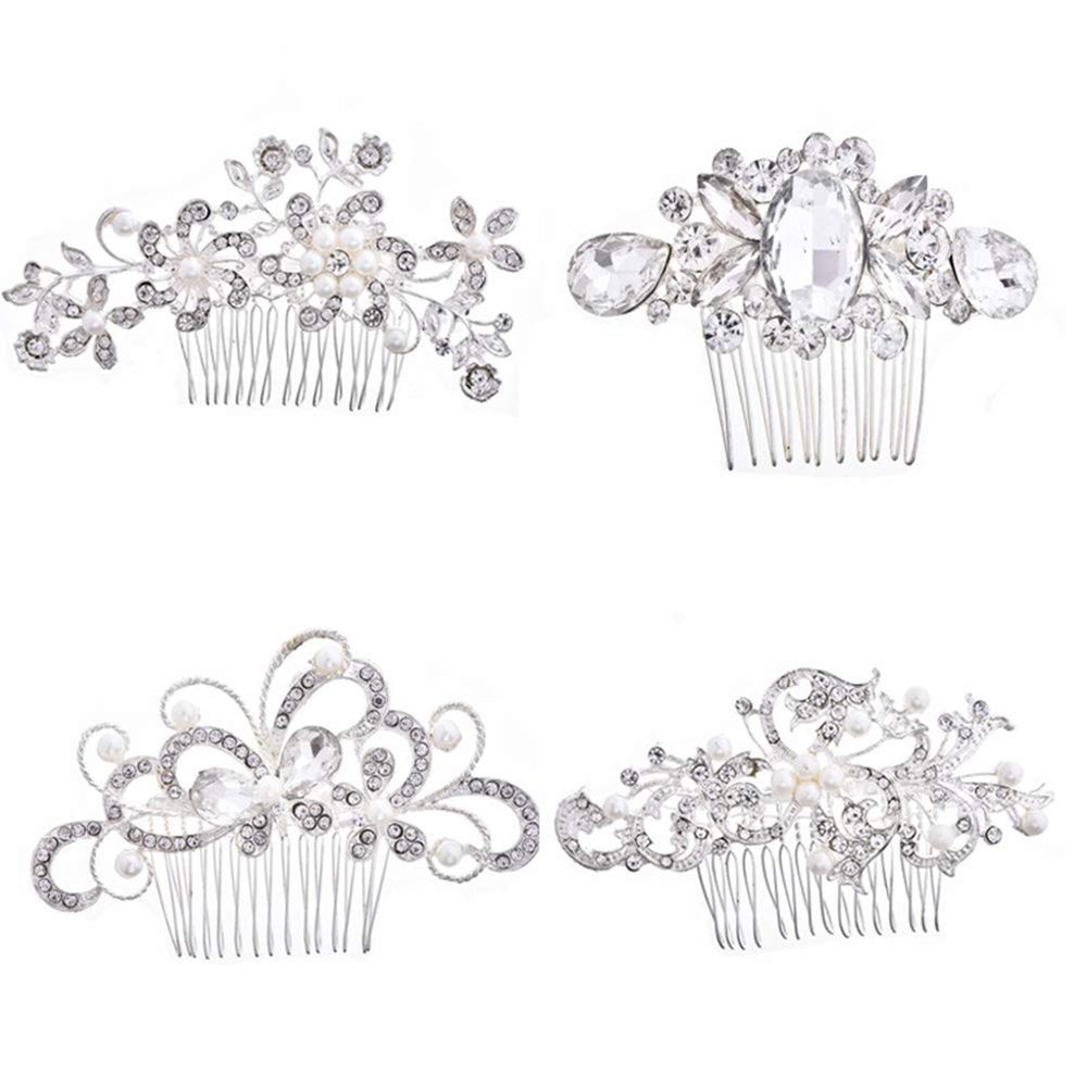 4pcs Heart Suspender Clips Flower Crystal Combs Rhinestone Combs Rhinestone Hair Comb Bridal Hair Comb Scissor Sleeve Hair Toppers Headbord Alloy Comb Accessories Bride Pearl