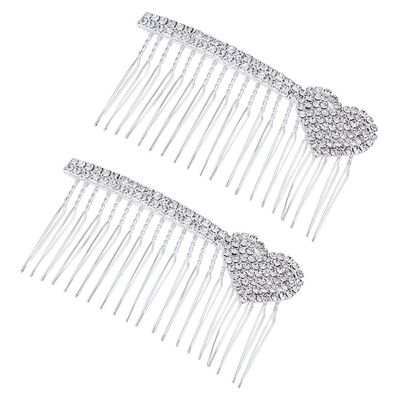 Beaupretty 2pcs Rhinestone Inlay Heart Hair Combs for Brides Alloy Hair Decoration for Weddings Bridal Parties and Special Occasions