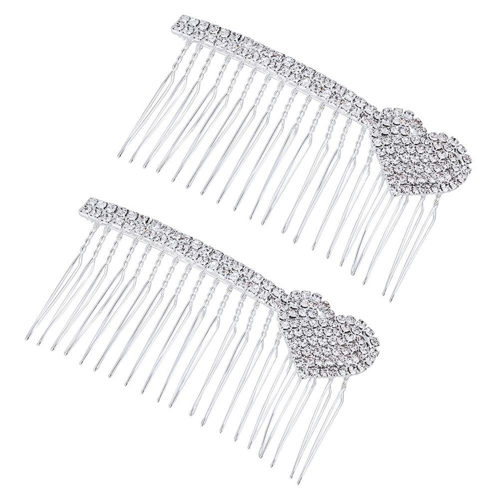 Beaupretty 2pcs Rhinestone Inlay Heart Hair Combs for Brides Alloy Hair Decoration for Weddings Bridal Parties and Special Occasions