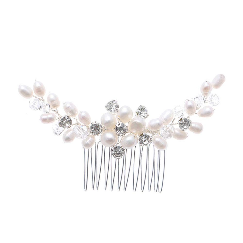Beaupretty Handmade Bridal Hair Comb Rhinestones and Pearls Elegant Headdress for Weddings and Special Occasions Delicate Design for Women and Girls