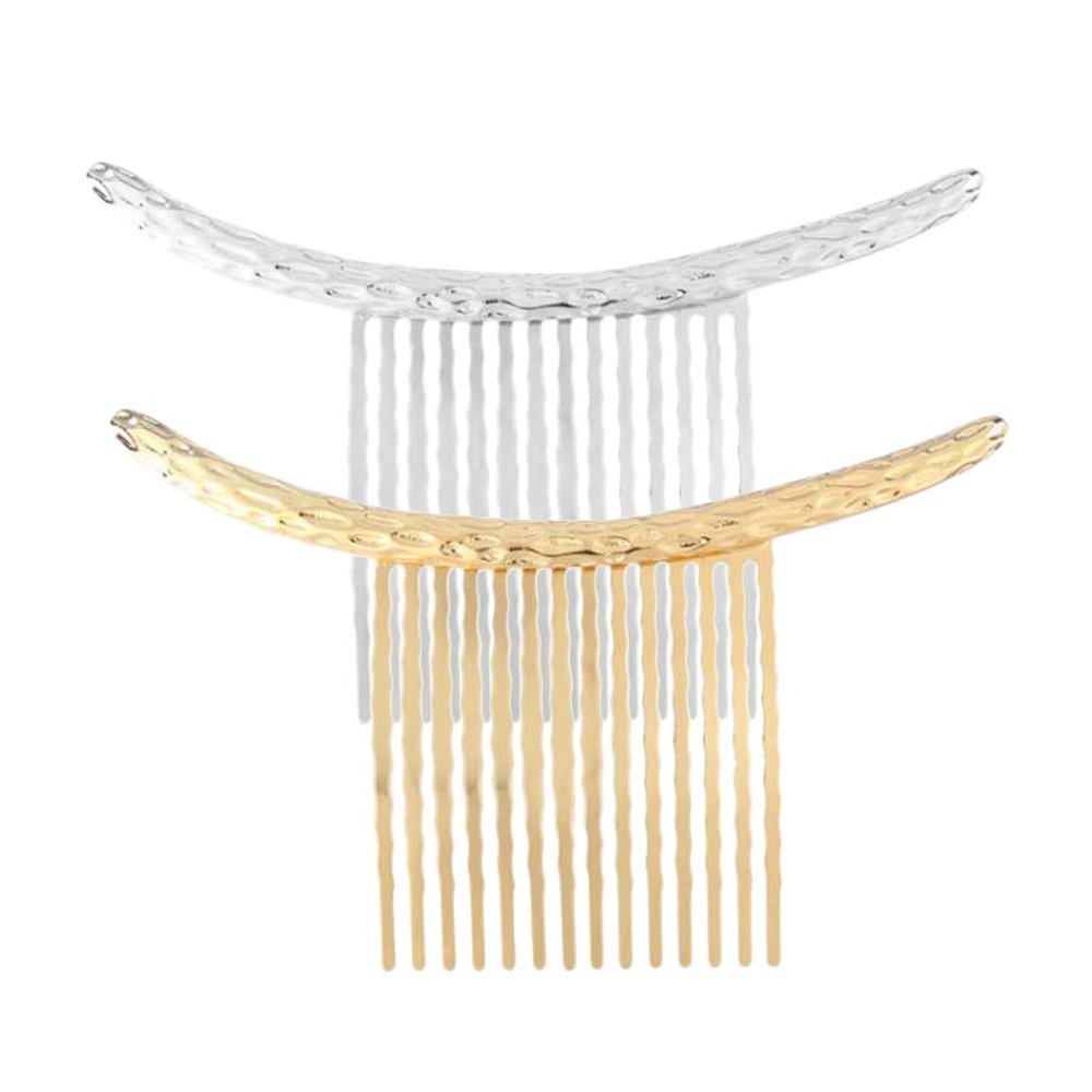 Beaupretty 2pcs Flax Pattern Curving Hair Comb Retro Simple Alloy Headdress Hair Decoration Golden Silver for Women and Girls for Weddings and Special Occasions