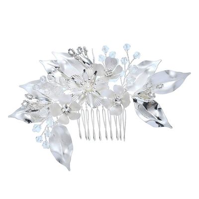 Beaupretty Silver Elegant Floral Hair Comb for Bridal Vintage Rhinestone Flower Headdress Wedding Hair Accessory for Special Occasions and Parties