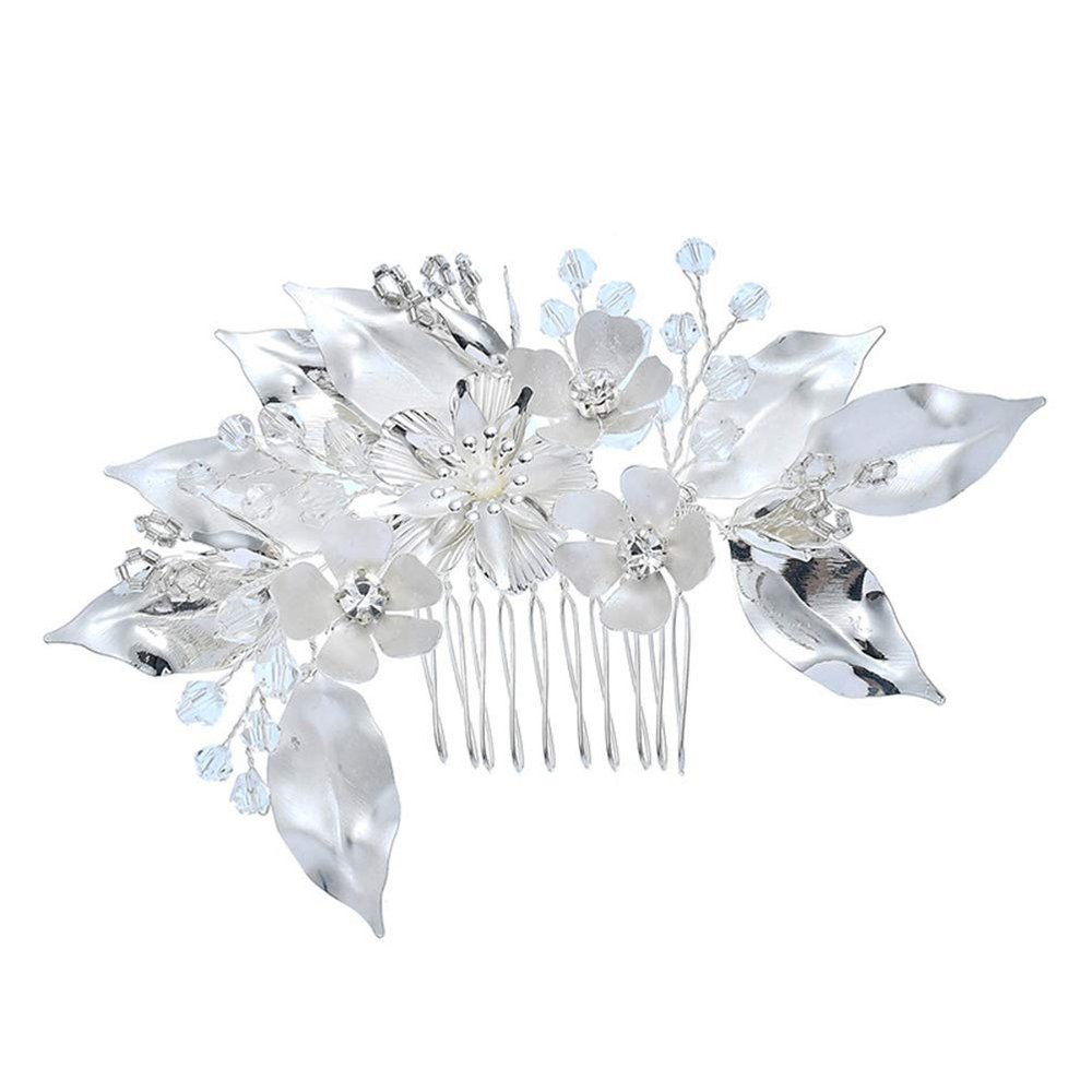 Beaupretty Silver Elegant Floral Hair Comb for Bridal Vintage Rhinestone Flower Headdress Wedding Hair Accessory for Special Occasions and Parties