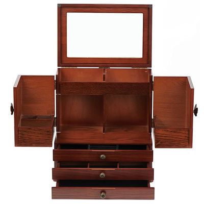 Cosmetic Storage Box Multifunctional Wooden Table Top Shelf Cosmetic Jewelry Integrated Storage Cabinet Ideal Gift (Color : Brown, Size : 302132cm)