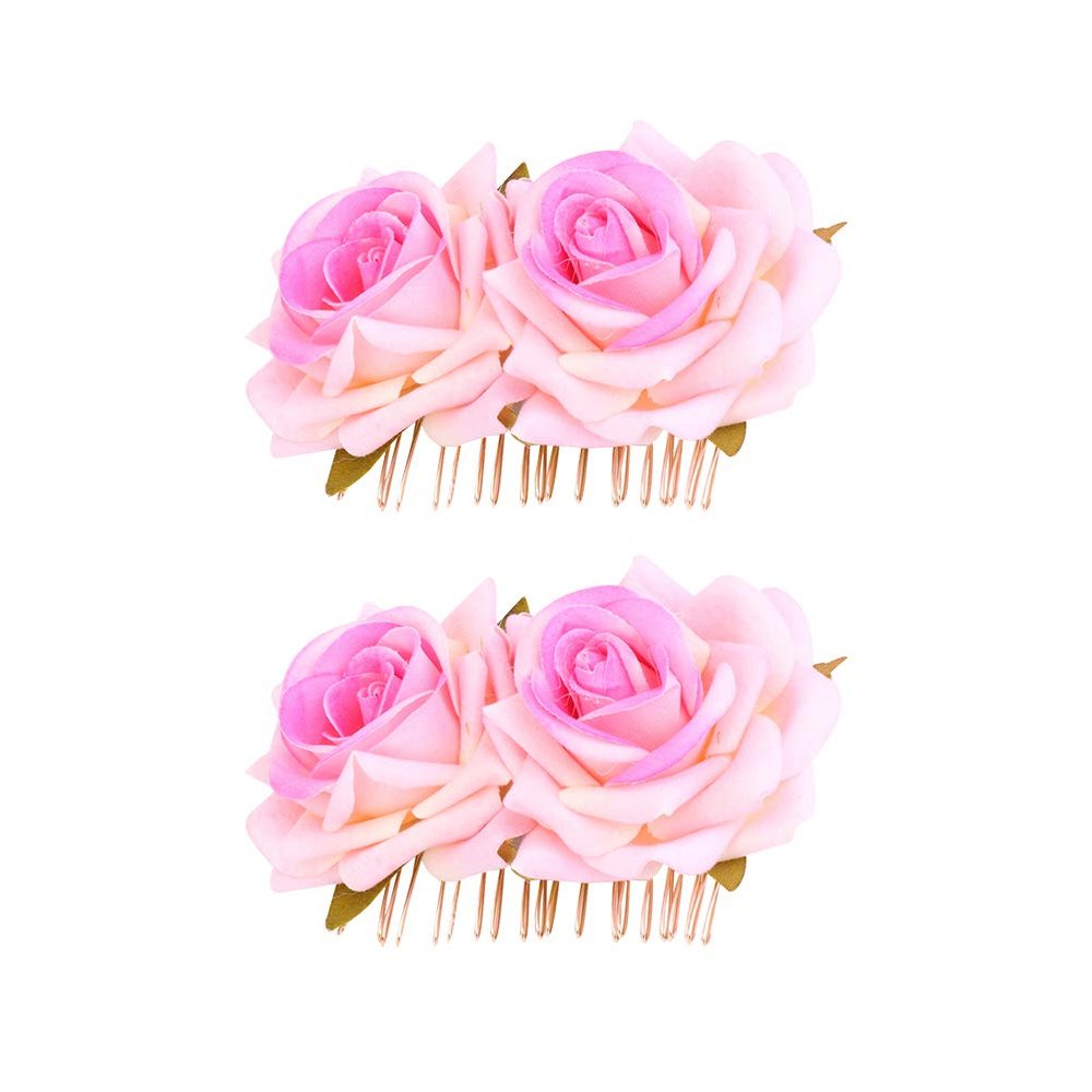 2pcs Hair Comb Floral Hair Headpiece Comb Pin Teasing Combs for Clips Accessories Pink Fork Comb Bridesmaid Flowers