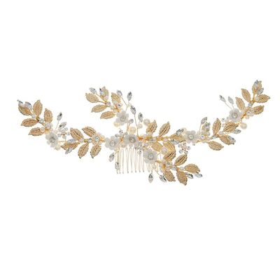 Beaupretty 1pc Elegant Wedding Hair Comb Pearls and Metal Leaves Handmade Floral Hairpin for Brides Comfortable and Stylish Hair Accessory for Special Occasions