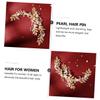 Beaupretty 1pc Elegant Wedding Hair Comb Pearls and Metal Leaves Handmade Floral Hairpin for Brides Comfortable and Stylish Hair Accessory for Special Occasions view 4