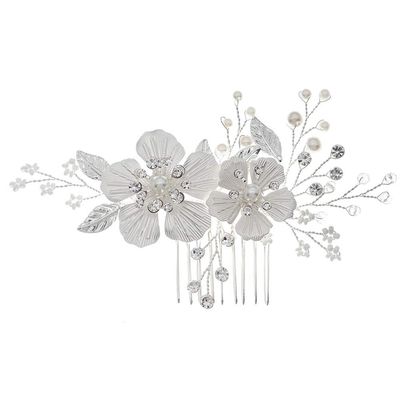 Beaupretty 1pc Elegant Pearl Hair Comb Hand Beaded Silver Hair Accessory for Brides and Women Traditional Chinese Style for Weddings and Special Occasions