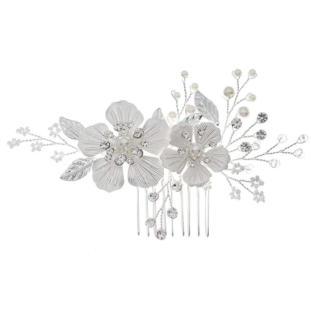 Beaupretty 1pc Elegant Pearl Hair Comb Hand Beaded Silver Hair Accessory for Brides and Women Traditional Chinese Style for Weddings and Special Occasions