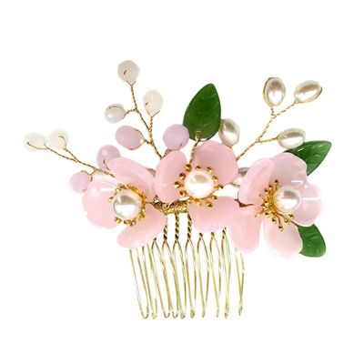Beaupretty Chinese Style Hair Side Comb Imitated Jade Flower Pearl Inlaid Insert Comb Accessories for Women Wedding