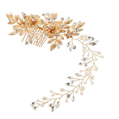 1pc Comb Gold Hair Clips Creative Wedding Hairpin Bridal Hair Clip Gold Hair Jewelry Wedding Hair Accessory Rhinestone Jewelry Decor Alloy Wedding Flowers Crystal Bride