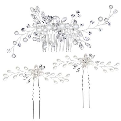 3 Set Rhinestone Headpiece Crystal Hair Pins Bridal Hairpins Hair Clip Rhinestone Barrettes Rhinestone Hairpin Bead Hairpins Crystal Headpiece Bride Pearl Rhinestones