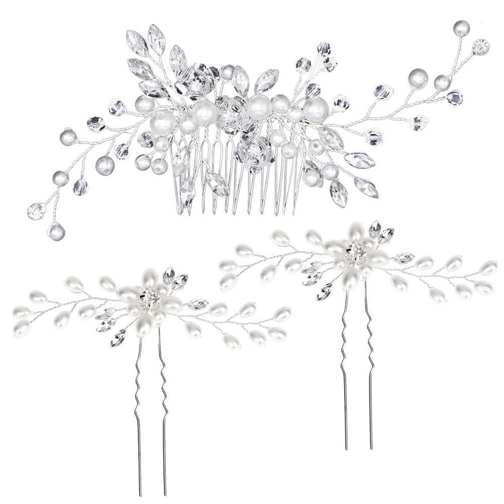 3 Set Rhinestone Headpiece Crystal Hair Pins Bridal Hairpins Hair Clip Rhinestone Barrettes Rhinestone Hairpin Bead Hairpins Crystal Headpiece Bride Pearl Rhinestones