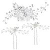 3 Set Rhinestone Headpiece Crystal Hair Pins Bridal Hairpins Hair Clip Rhinestone Barrettes Rhinestone Hairpin Bead Hairpins Crystal Headpiece Bride Pearl Rhinestones view 1