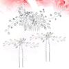3 Set Rhinestone Headpiece Crystal Hair Pins Bridal Hairpins Hair Clip Rhinestone Barrettes Rhinestone Hairpin Bead Hairpins Crystal Headpiece Bride Pearl Rhinestones view 2